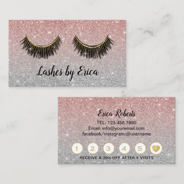 Lash Makeup Artist Ro Guld Glitter Loyalty Lojalitetskort (Fram/baksida)