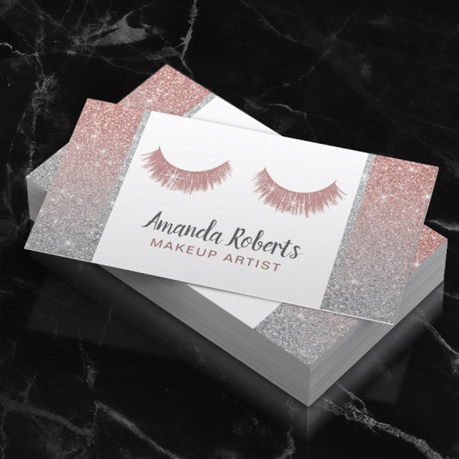 Lash Makeup Artist Ro Guld & Silver Glitter Visitkort (Skapare uppladdad)