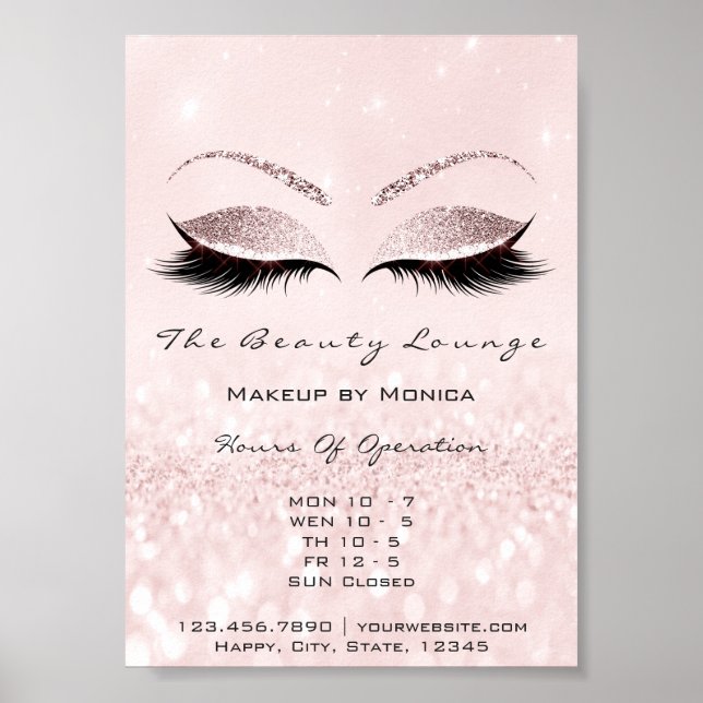 Lash Makeup Artist Rosa Beauty Salon Glitter Poster (Framsidan)