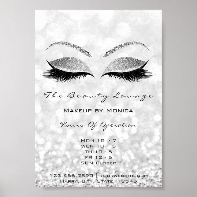 Lash Makeup Artist Silver Beauty Salon Glitter Poster (Framsidan)