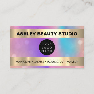 Lash Makeup Nagel Hairdresser Logotyp Guld Hologra Visitkort