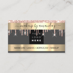 Lash Makeup Nagel Logotyp Glitter Ro Guld Grått Visitkort