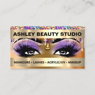 Lash Makeup Nagel Logotyp Holograph Ro Glitter Visitkort