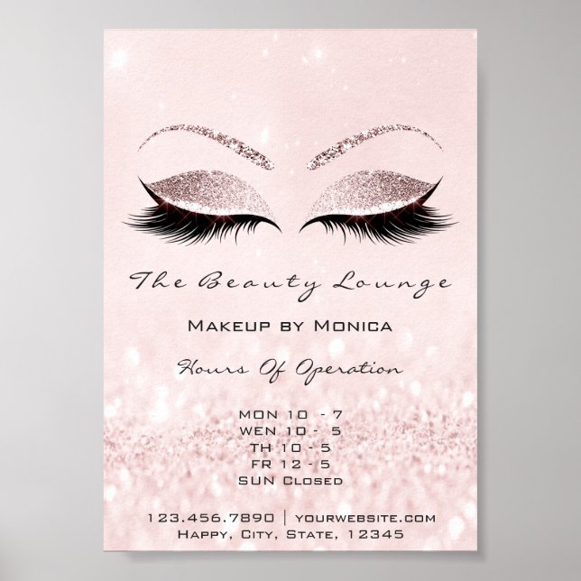 Lash Makeup-öppettider Beauty Salon Glitter Poster (Framsidan)