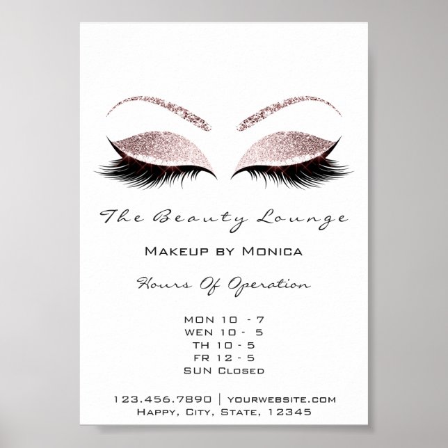 Lash Makeup-öppettider Beauty Salon Glitter Poster (Framsidan)