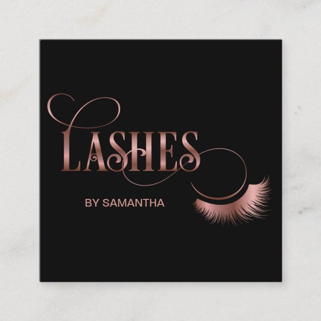 Lash Modern Ro Guld Typography Makeup Artist Fyrkantigt Visitkort (Framsida)