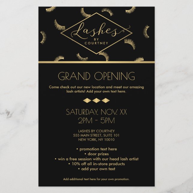Lash Mönster Lash Salon Black/Guld Flygblad (Framsidan)