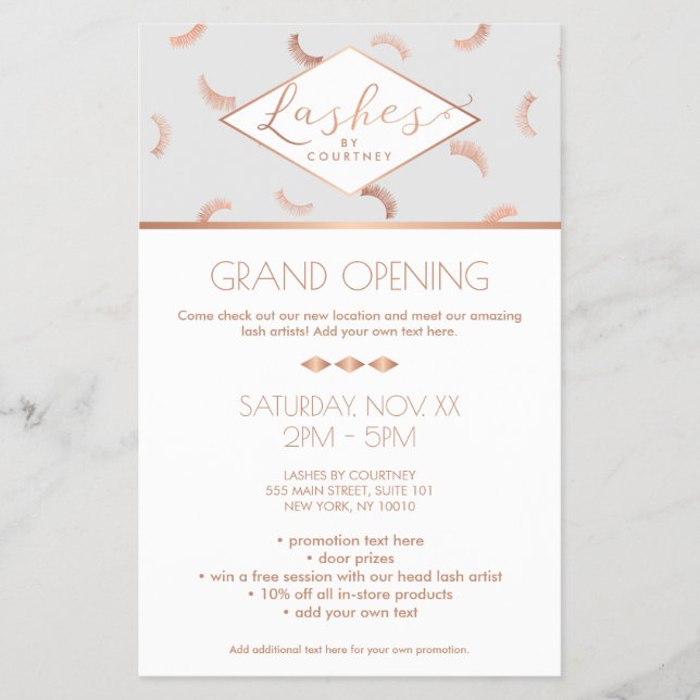 Lash Mönster Lash Salon Grått/Ro Guld Flygblad (Framsidan)