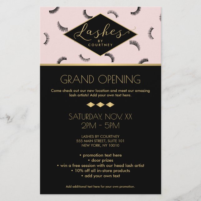 Lash Mönster Lash Salon Rosa/Black/Guld Flygblad (Framsidan)