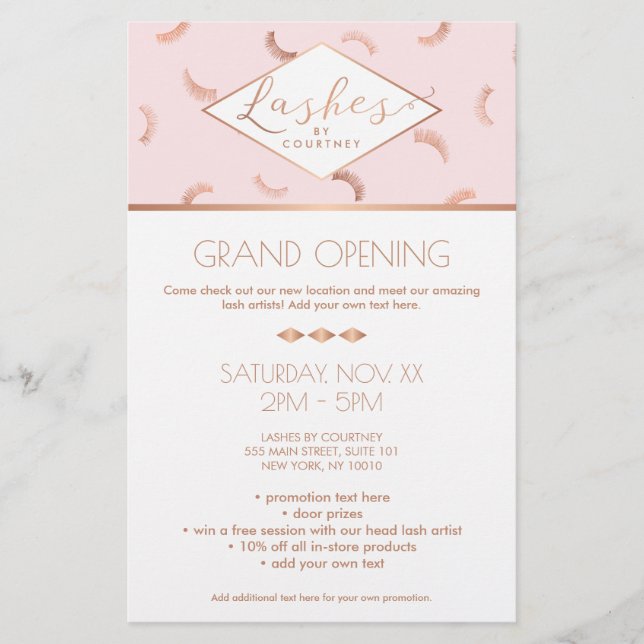 Lash Mönster Lash Salon Rosa/Ro Guld Flygblad (Framsidan)