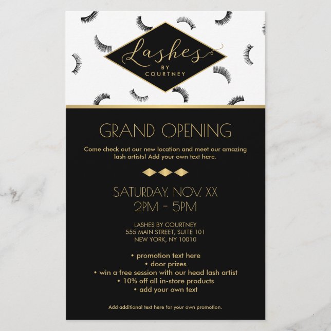 Lash Mönster Lash Salon White/Black/Guld Flygblad (Framsidan)