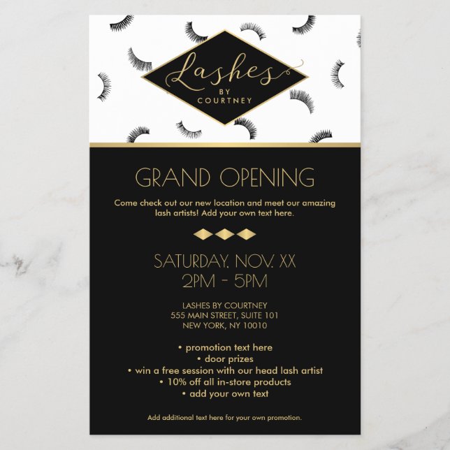 Lash Mönster Lash Salon White/Black/Guld Flygblad (Framsidan)