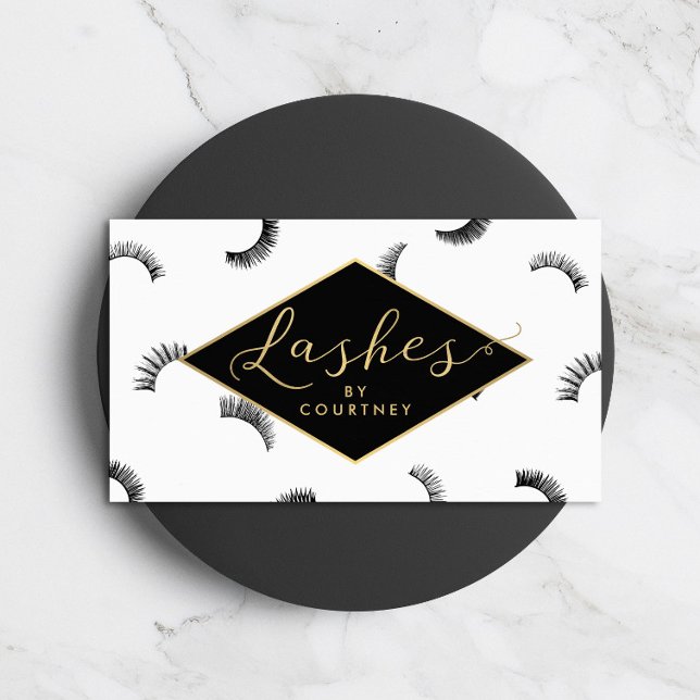 Lash Mönster Lash Salon White/Black/Guld Visitkort (Skapare uppladdad)