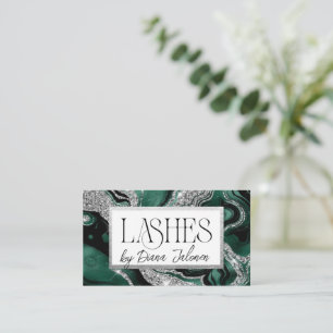Lash Möte Reminder Silver Grönt Marble Visitkort