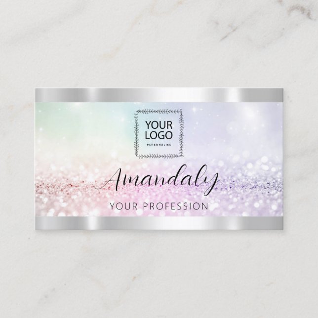 Lash Nagel QRCode Logotyp Elegant Glitter Visitkort (Framsida)