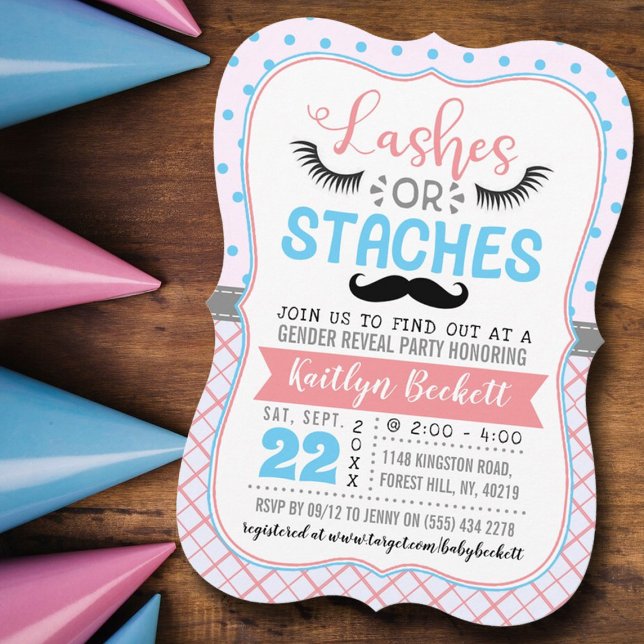 "Lash or Stache" Modern Gender i Party Inbjudningar (Skapare uppladdad)
