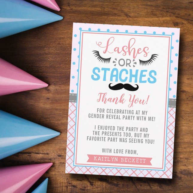 "Lash or Stache" Modern Gender i Party Tack Kort (Skapare uppladdad)