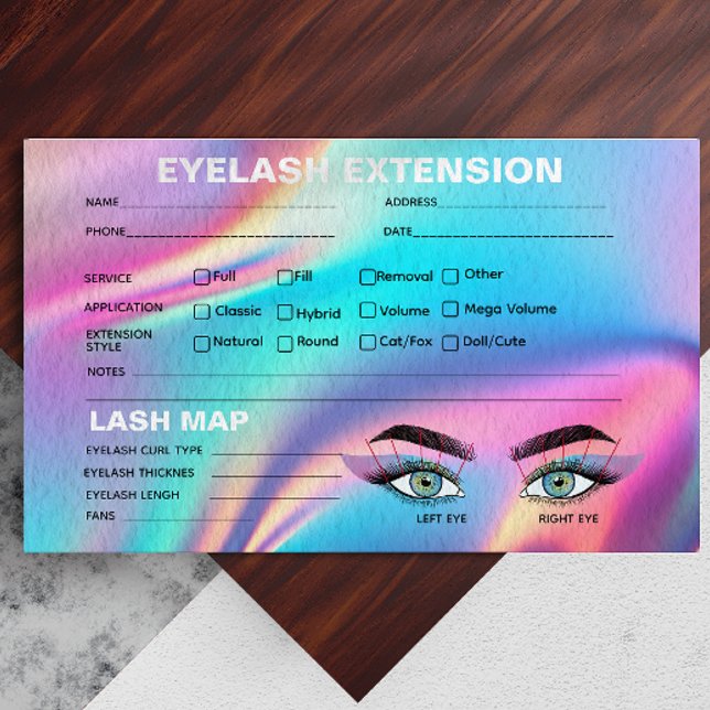 Lash-postkort för holografisk astetiker visitkort (Holographic Aesthetician Lash Record Card)
