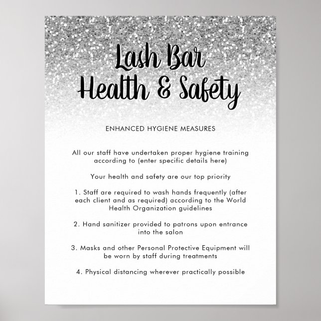 Lash Pub Health Safety Poster Silver Glitter (Framsidan)