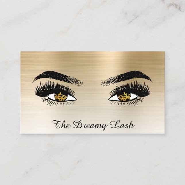 *~* Lash QR Brows Extensions Guld Glitter Visitkort (Framsida)