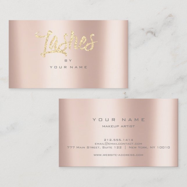 Lash Ro Guld Faux Glitter Typograph Makeup Visitkort (Fram/baksida)