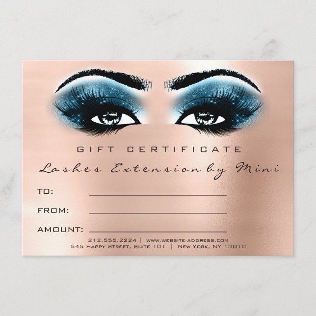 Lash Rosa ros Blue Makeup Certificate Gift (Framsida)