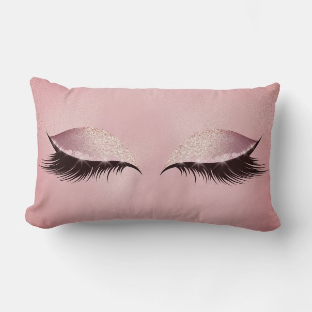 Lash Rosa ros  glassolläge Glitter Makeup Lumbarkudde (Framsida)