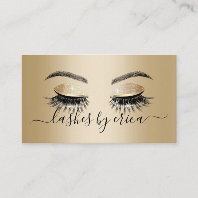 Lash Salon i Modern Guld Long Eyelash Extensions Visitkort (Framsida)