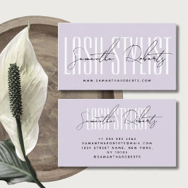 Lash stylist modern typography script lavender visitkort