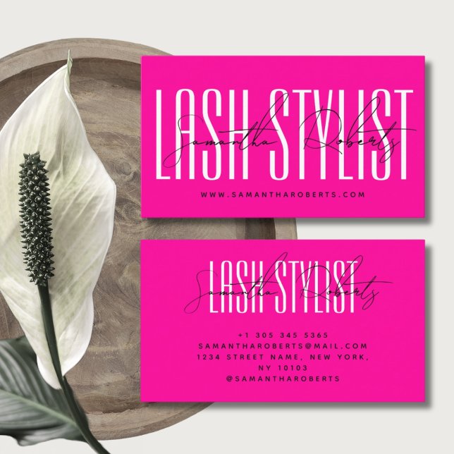 Lash stylist modern typography script neon rosa visitkort (Skapare uppladdad)