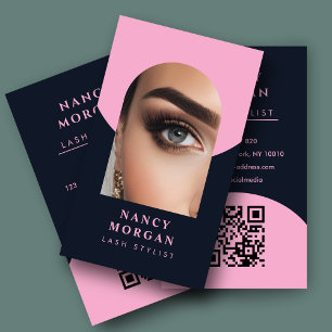 Lash Stylist Qr Code Arch Photo Rosa and Navy Visitkort