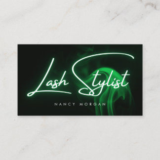 Lash Stylist Typografi Grön Neon Visitkort