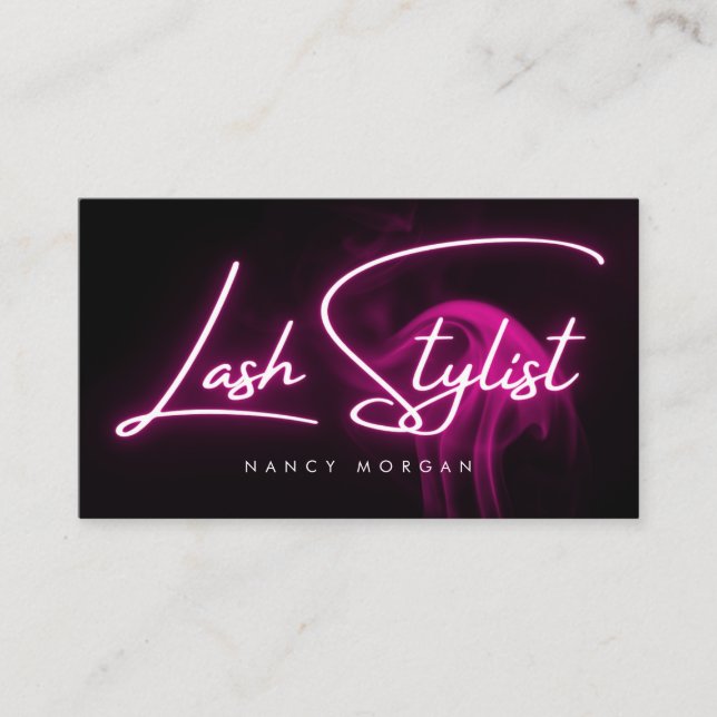 Lash Stylist Typography Pink Neon  Visitkort (Framsida)