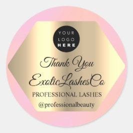 Lash Tack Makeup Artist Guld Logotyp Rosa ros Runt Klistermärke