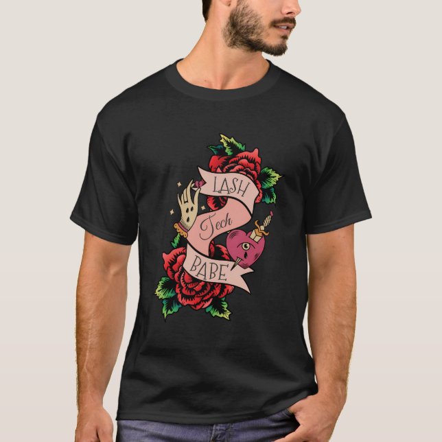 Lash Tech Babe Röd ros Eyelash Technician Lash T Shirt (Framsida)