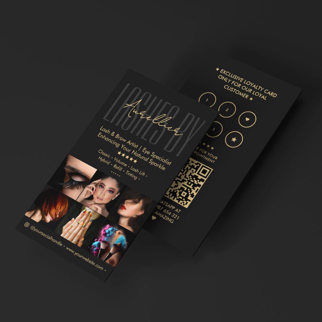 Lash Tech Brows Artist Black Beauty Loajalitet Visitkort (Lash Tech Brows Artist Black Beauty Loyalty Business Card
)