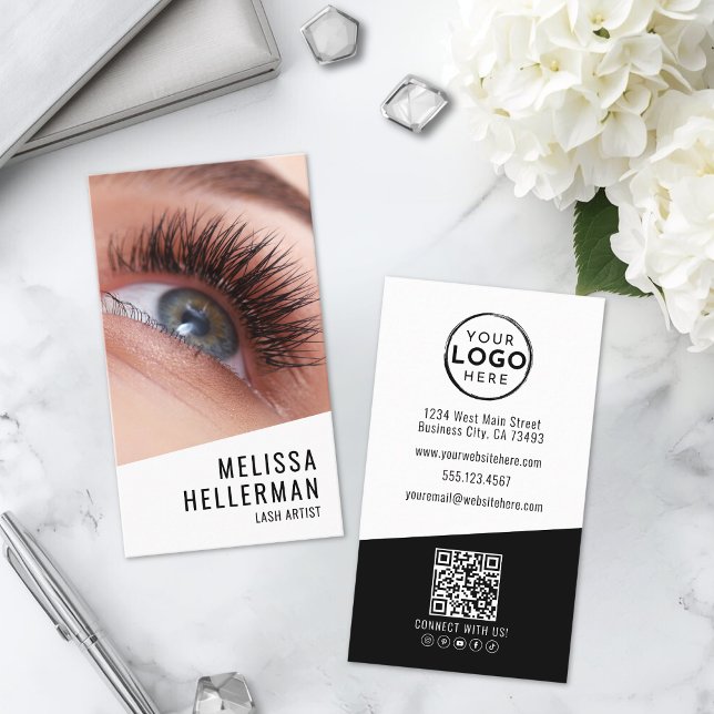 Lash Tech Foto Logotyp Vertikal Visitkort (Lash Tech Photo Logo Vertical Business Card )