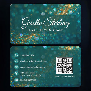 Lash Tech Green Gold QR-kod Professional Visitkort