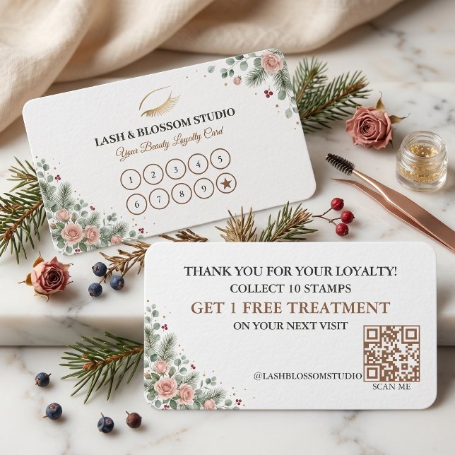 Lash Tech Holiday Lojalitetsstämpelkort Botaniskt Lojalitetskort (Lash Tech Holiday Loyalty Punch Card Botanical)