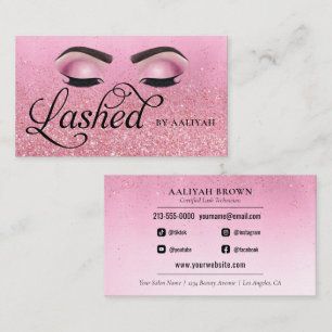 Lash Tech Ro Red Rosa Glam Glitter Öga Visitkort