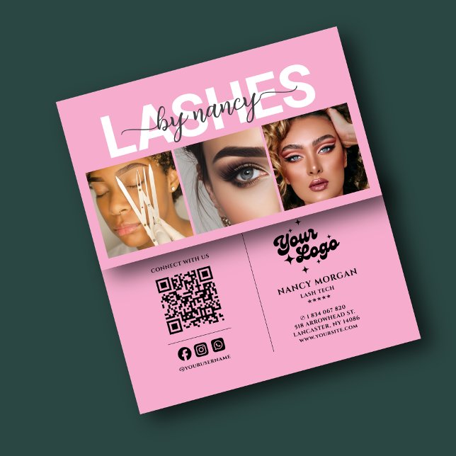 Lash Tech Rosa 3 Foto Grid Qr Code Lash Artist Visitkort (Skapare uppladdad)