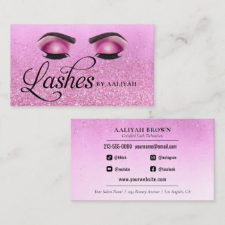 Lash Tech Rosa Glam Glitter Öga Luxury Salon Visitkort