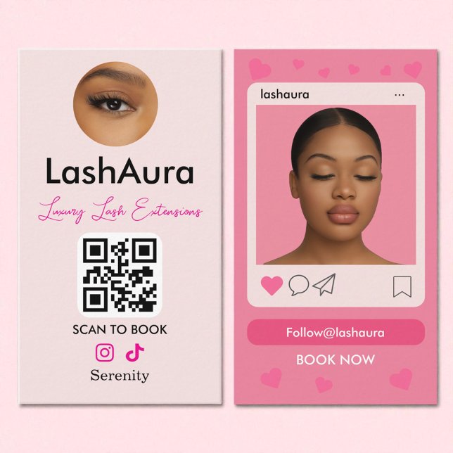 Lash Tech Rosa Instagram QR-kodfoto Visitkort (Skapare uppladdad)