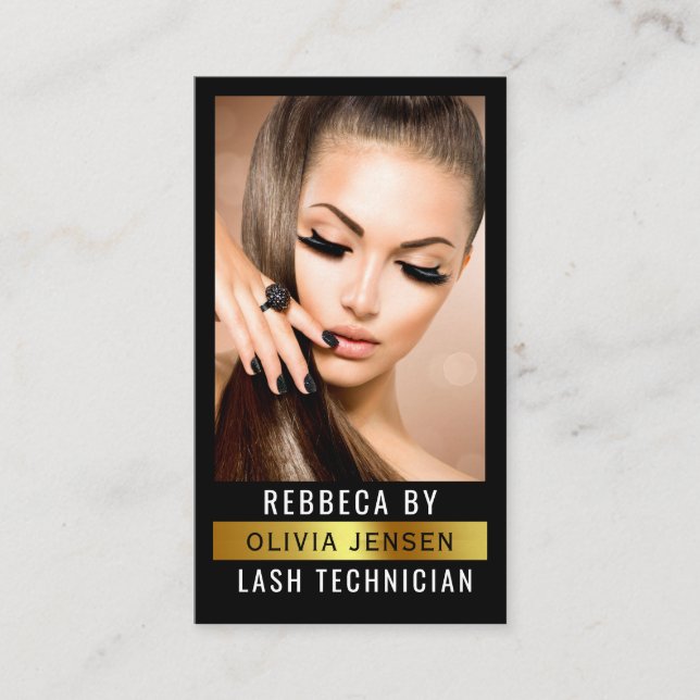 Lash Tech Salon Photo Black Luxury QR-kod Visitkort (Framsida)