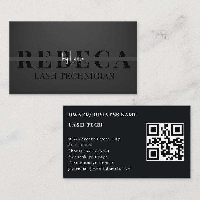 Lash Tech Salon Photo Black Luxury QR-kod Visitkort (Fram/baksida)