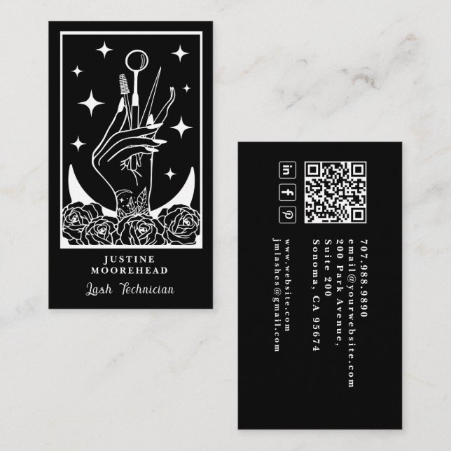 Lash Tech Tarot Card Black Business Card Visitkort (Fram/baksida)