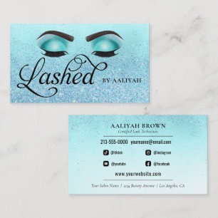 Lash Tech Turcos Blue Glam Glitter Öga Visitkort
