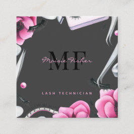 Lash Technician, Eyelash Infills QR Code Monogram Fyrkantigt Visitkort