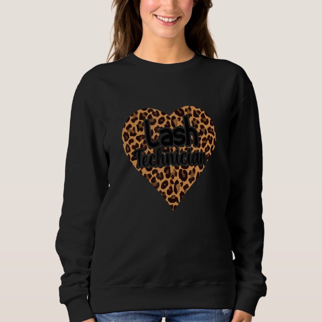 Lash Technician Leopard Heart Eyelash Lash Technic T Shirt (Framsida)