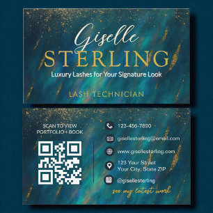 Lash Technician Mörk Opal Glam Modern QR-kod Visitkort